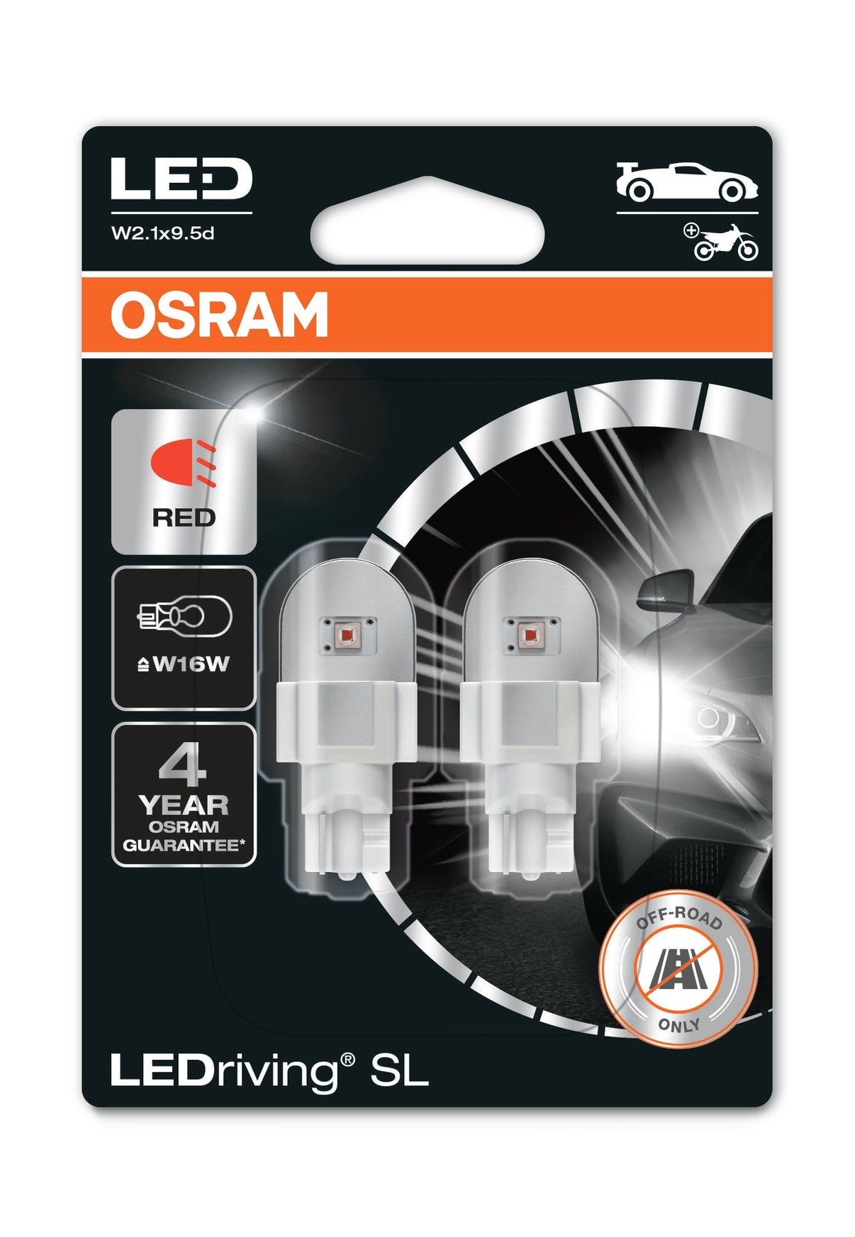 LED drivende LED-lampe SL W16W – T15 Rød – produktbillede forfra | OSRAM