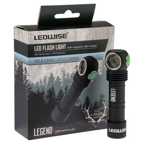 sidebillede, der viser profil og design af Ledwise Legend lommelygte Kold - Hvid - LEDWISE