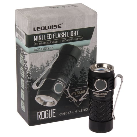 sidebillede, der viser profil og design af Ledwise Rogue lommelygte - LEDWISE