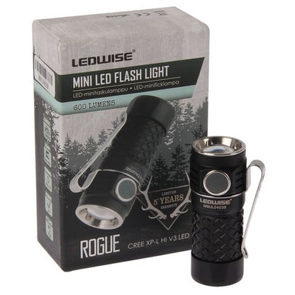 sidebillede, der viser profil og design af Ledwise Rogue lommelygte - LEDWISE