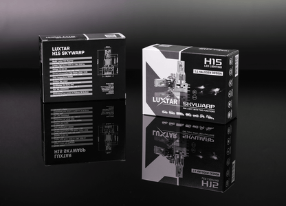 LED-lampe H15 Skywarp – 4500 lm (High Beam) / 2100 lm (DRL) – 45W (High Beam) / 20 W (DRL) – LUXTAR – emballage og indhold