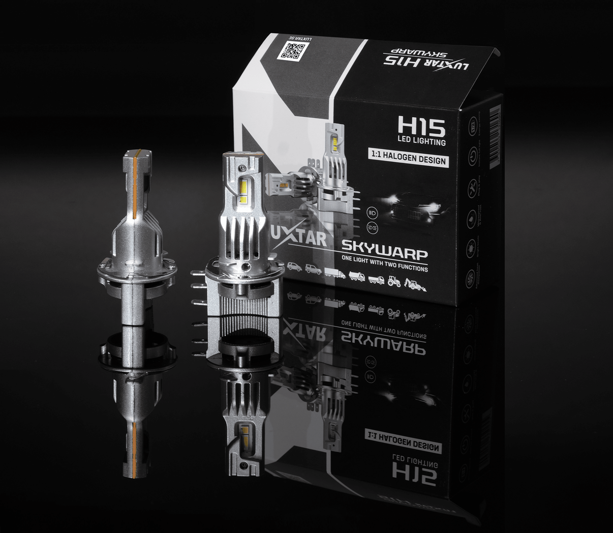 LED-pære H15 Skywarp – 4500 lm (High Beam) / 2100 lm (DRL) – 45W (High Beam) / 20W (DRL) – LUXTAR – i brug | LUXTAR