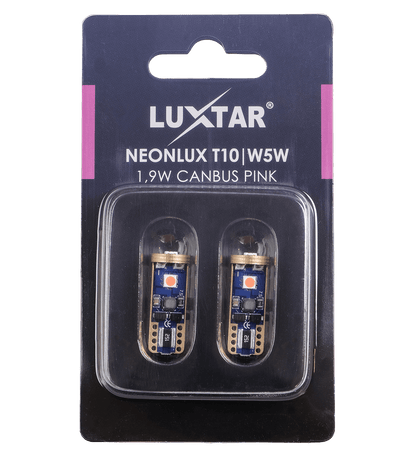 NeonLux – T10 W5W – Canbus – Pink – 130 lm – 1,9W – LUXTAR – emballage og indhold | LUXTAR