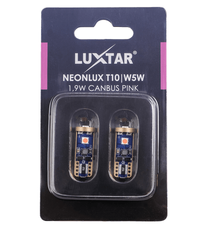 NeonLux – T10 W5W – Canbus – Pink – 130 lm – 1,9W – LUXTAR – emballage og indhold | LUXTAR