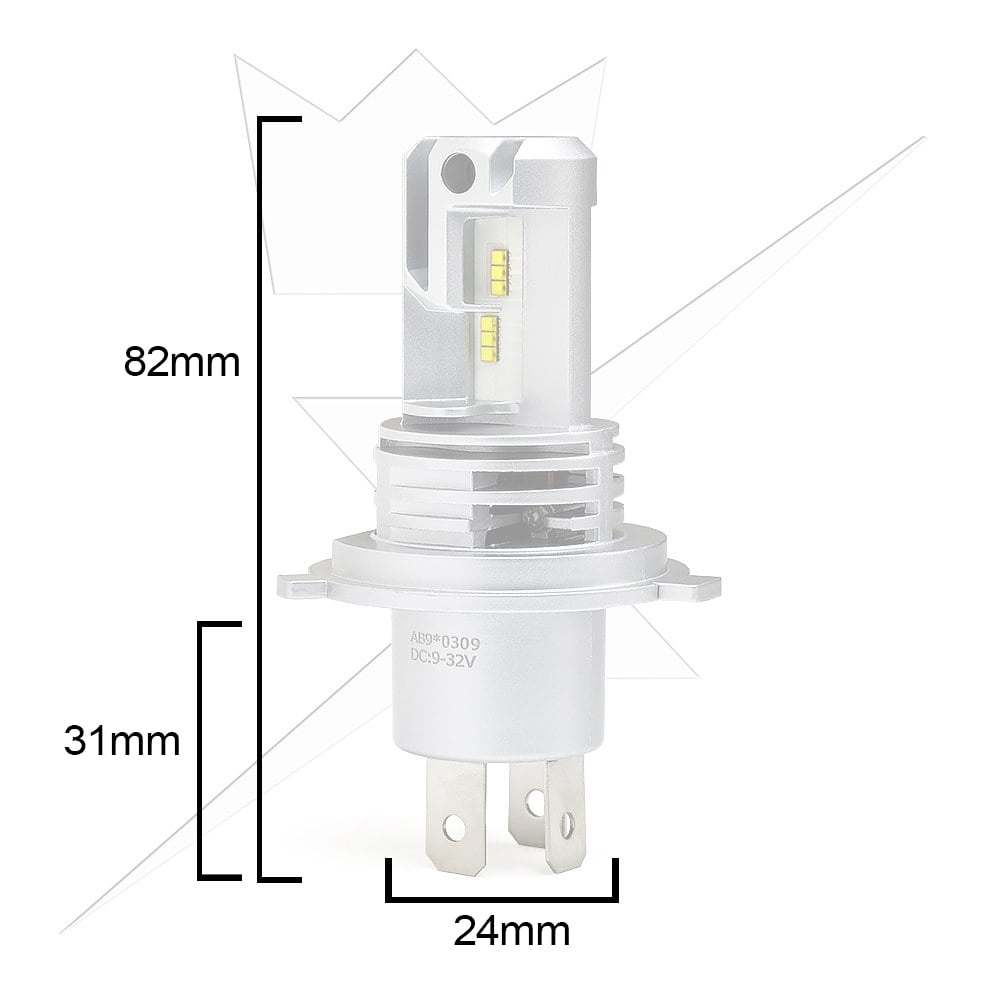 ® Q1 Led H4 – 25W/25W – 9-32V DC – LUXTAR – produkt set fra siden | LUXTAR