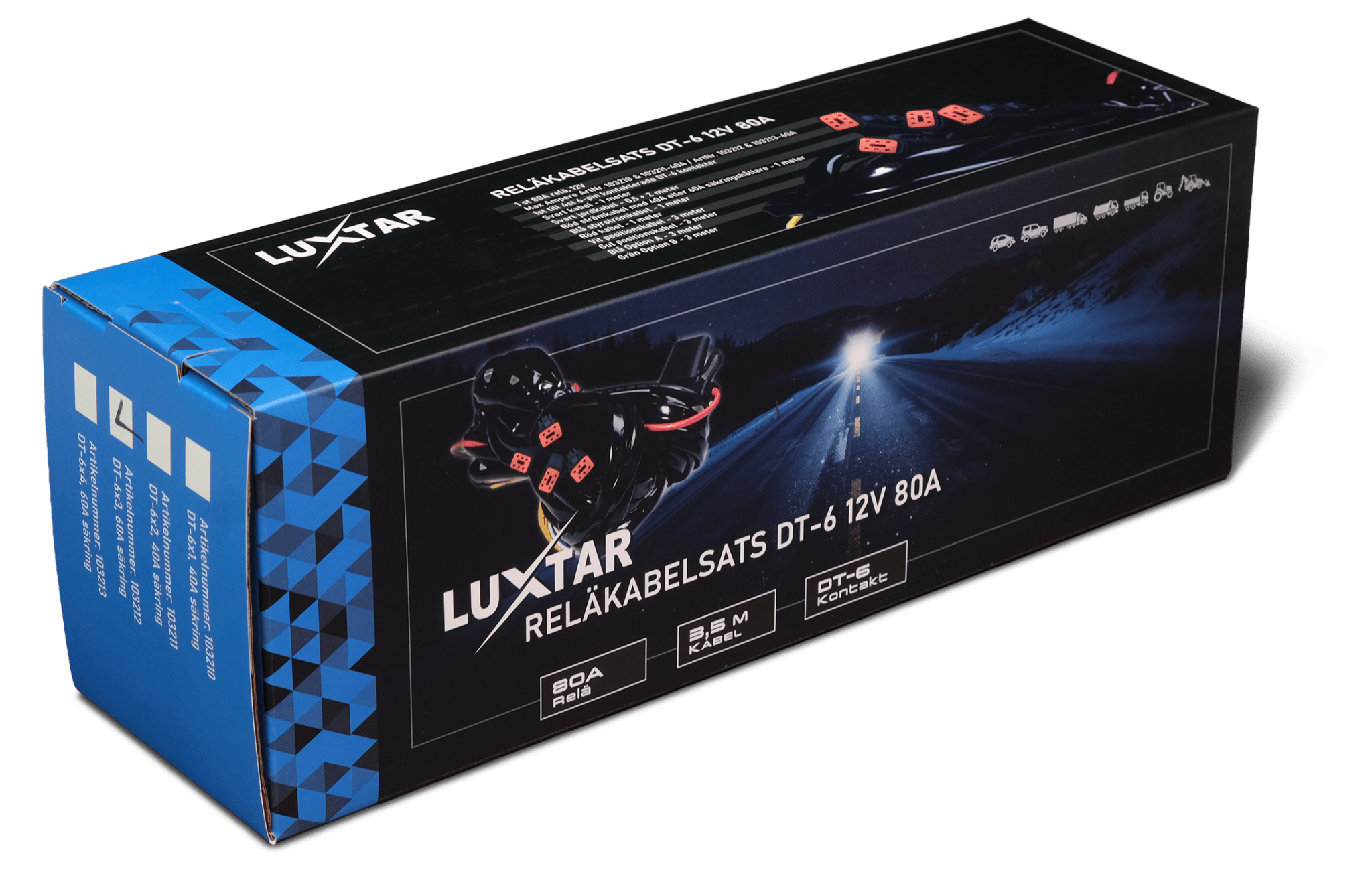 Reläkabelsats DT-6 X3 – 12V – 80A Relä – LUXTAR – i användning | LUXTAR