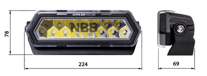NBB Alpha 230 Pro LED ekstra lysrampe - dimensionsspecifikation | NBB