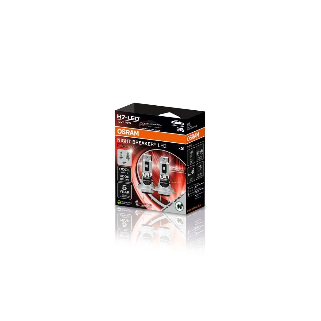 emballage og inkluderet tilbehør til NIGHT BREAKER LED SPEED H7 – Street Legal – OSRAM