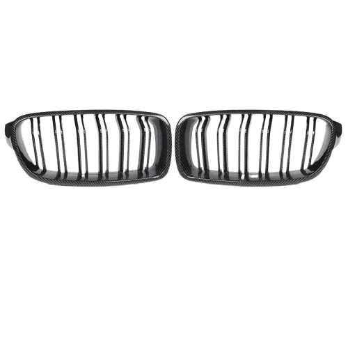 Nyregitter til BMW 3-serie F30/F35 2012-2019 - Glans sort kulfibermønster - Produktbillede set forfra | Carlevel