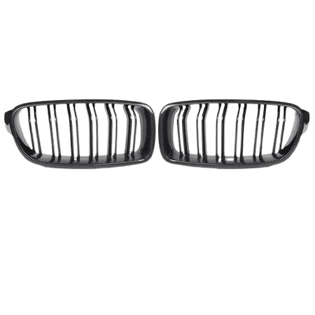 Nyregitter til BMW 3-serie F30/F35 2012-2019 - Glans sort kulfibermønster - Produktbillede set forfra | Carlevel