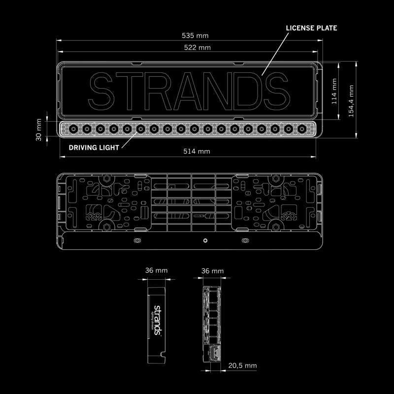 LED-rampe Strands NUUK E-Line 7800 lm - nummerpladeholder - tilbehør og dele | Strands Lysafdeling