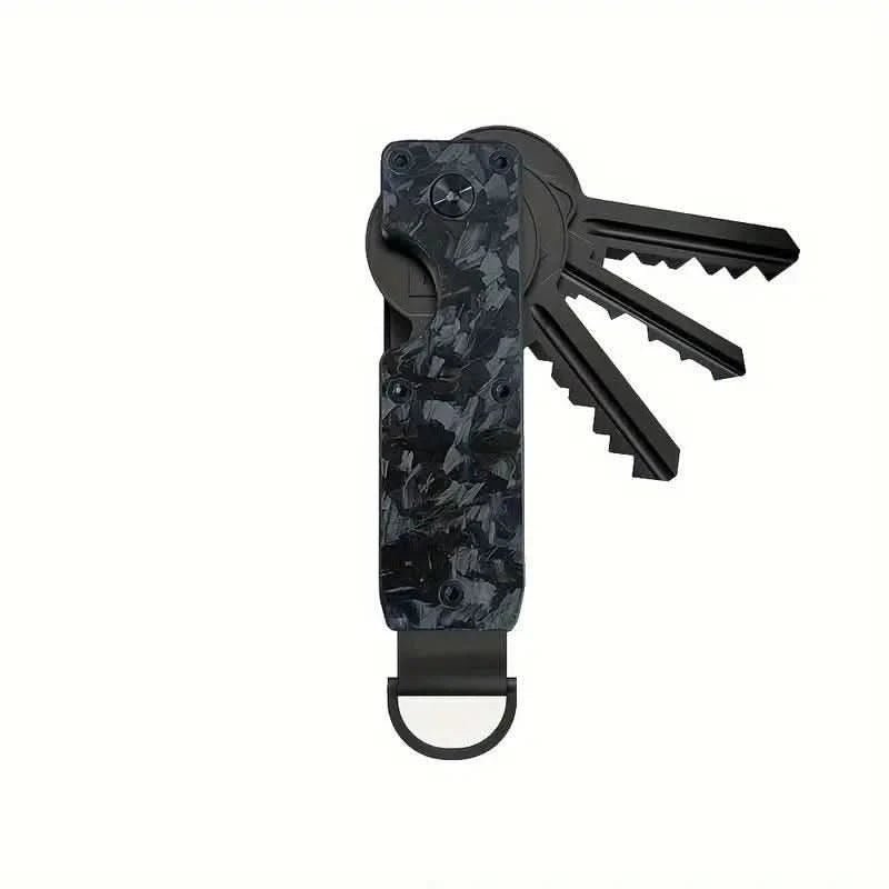 Aluminiumsnøglering med kulfiberlook, holder 2-6 nøgler - Perfekt til daglig brug og forretningsrejser Carlevel