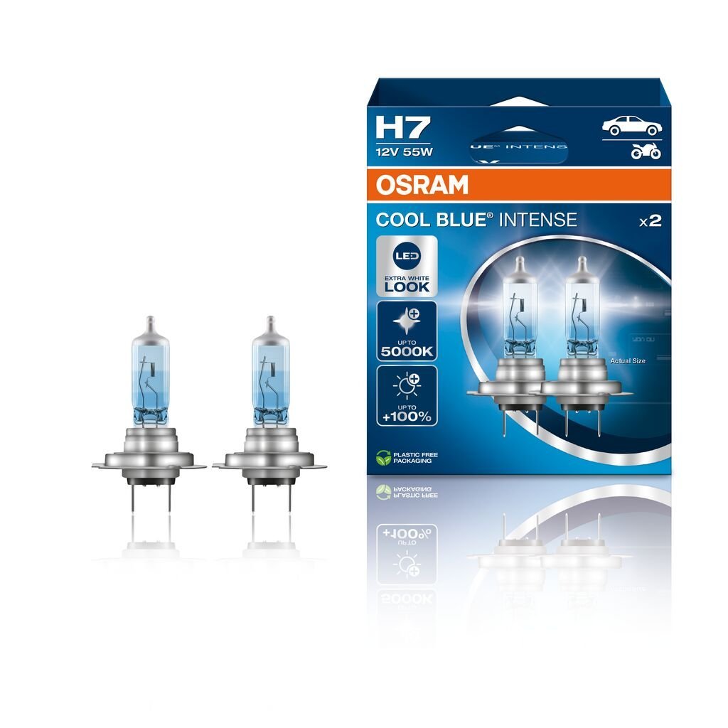 produktbillede forfra, der viser OSRAM – H7 Halogen forlygtepære – Duo-boks – 2 – PACK – OSRAM