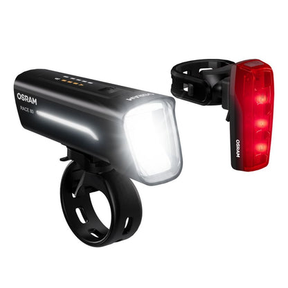 produktbillede forfra, der viser OSRAM LEDsBIKE RACE 80 SET – OSRAM