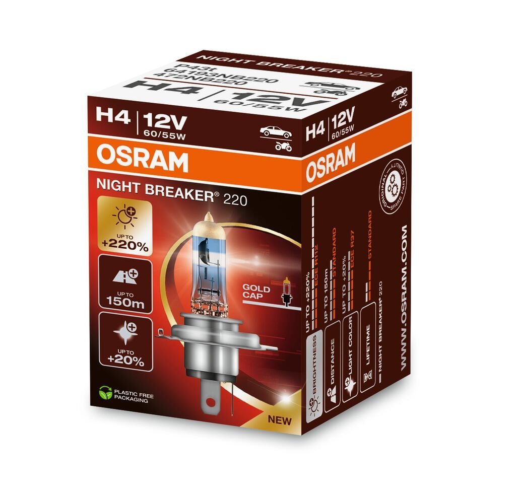 sidebillede, der viser profil og design af OSRAM Night Breaker 220 – H4 – 1 – Pack – OSRAM