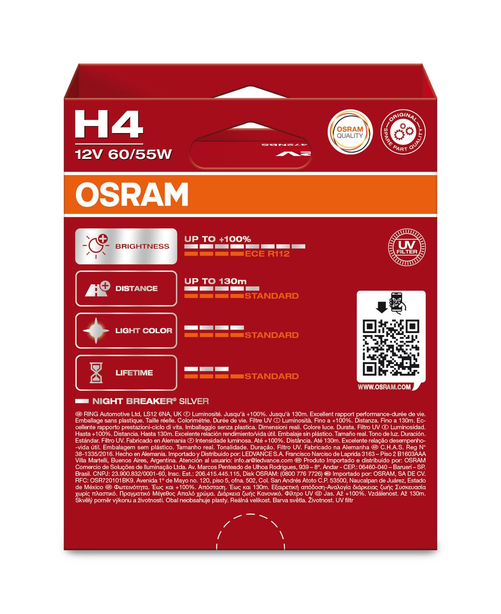 NIGHT BREAKER SILVER H4 – emballage og indhold | OSRAM