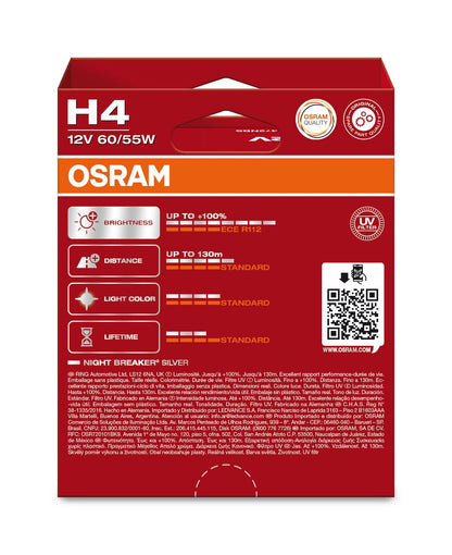 NIGHT BREAKER SILVER H4 – emballage og indhold | OSRAM