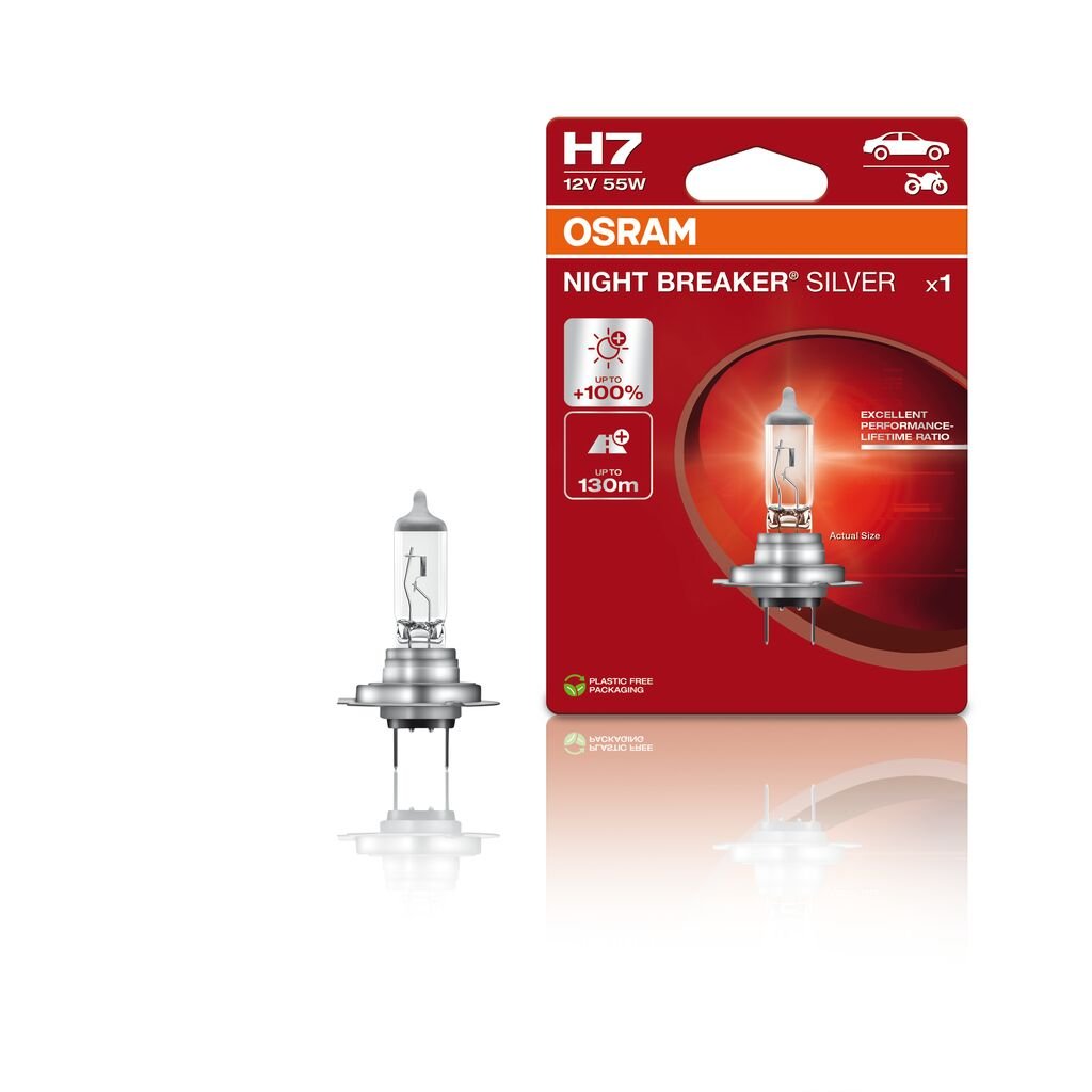 OSRAM NIGHT BREAKER SILVER – H7 – 1 – Pakke – produkt set fra siden | OSRAM