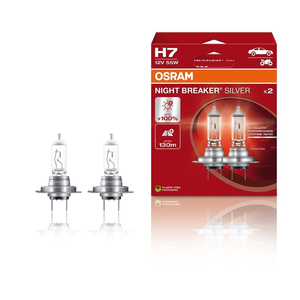 OSRAM NIGHT BREAKER SILVER – H7 – 2 – Pakke – produkt set fra siden | OSRAM