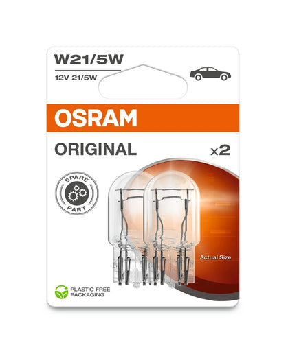 OSRAM ORIGINAL – WEDGE BASE – W21/5W – 2 – PACK – emballage og indhold | OSRAM