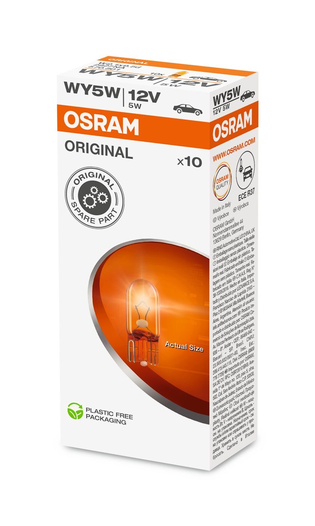 OSRAM ORIGINAL – WEDGE BASE – WY5W – 12V – produkt set fra siden | OSRAM