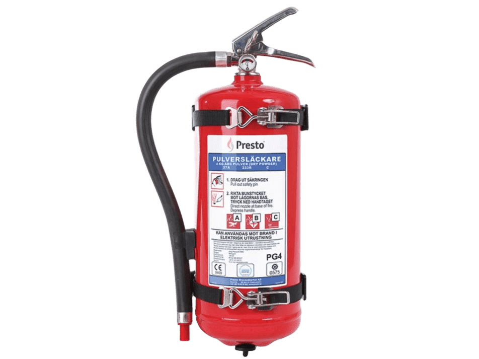 Pulverslukker Presto inkl. holder 27A – 4KG – produktbillede forfra | Carlevel