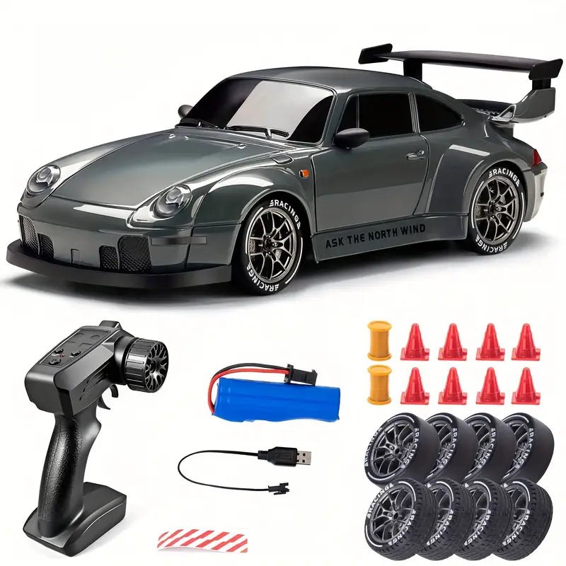 Radiostyret Porsche 4WD – RC driftbil med LED - lys og dæk - Carlevel - 