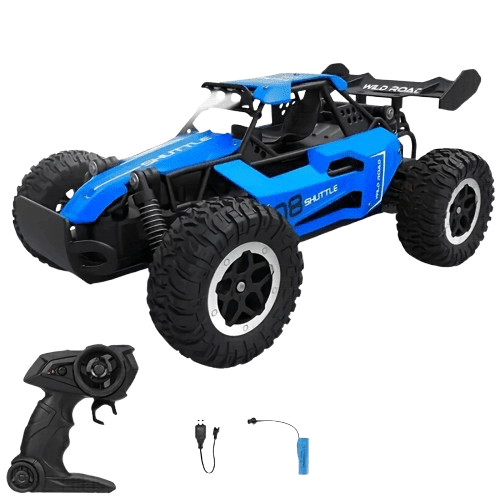 RC Car - Radiostyret terrængående bil med blinkende lys & 2,4 GHz fjernbetjening - nærbillede detaljer | Carlevel