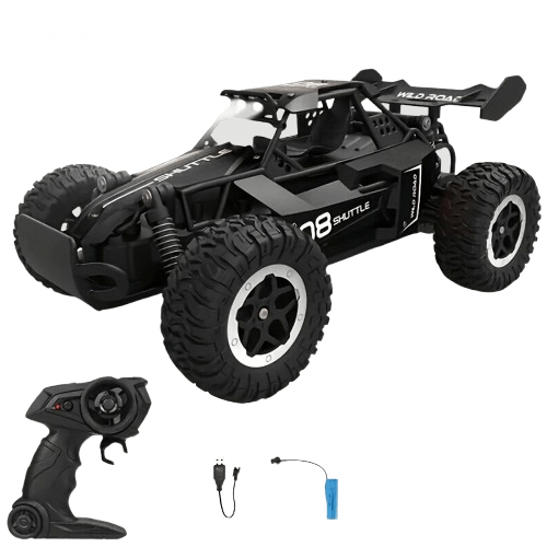 RC Car - Radiostyret terrængående bil med blinkende lys & 2,4 GHz fjernbetjening - produktbillede forfra | Carlevel