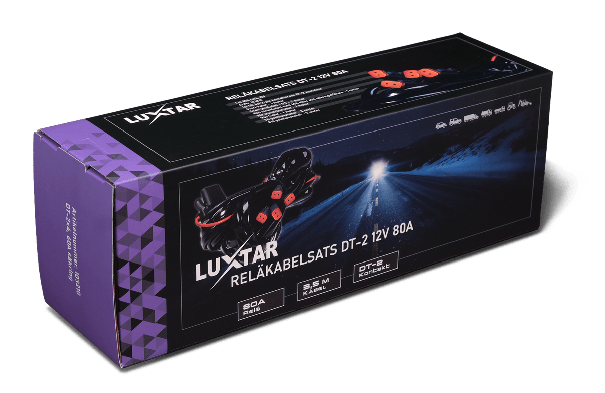 Relækabelsæt DT-2 X4 – 12V – 80A Relæ – LUXTAR – produkt set fra siden | LUXTAR
