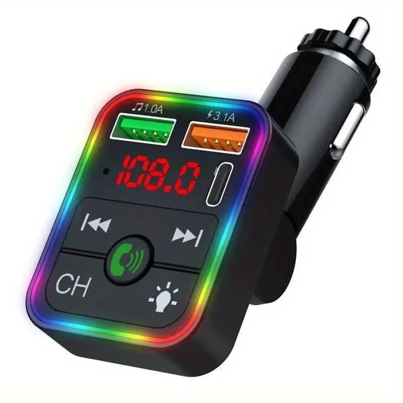 Roterbar FM-sender til bil | Trådløs håndfri MP3-afspiller Dual USB Hurtigoplader Farverig atmosfærebelysning - Carlevel -