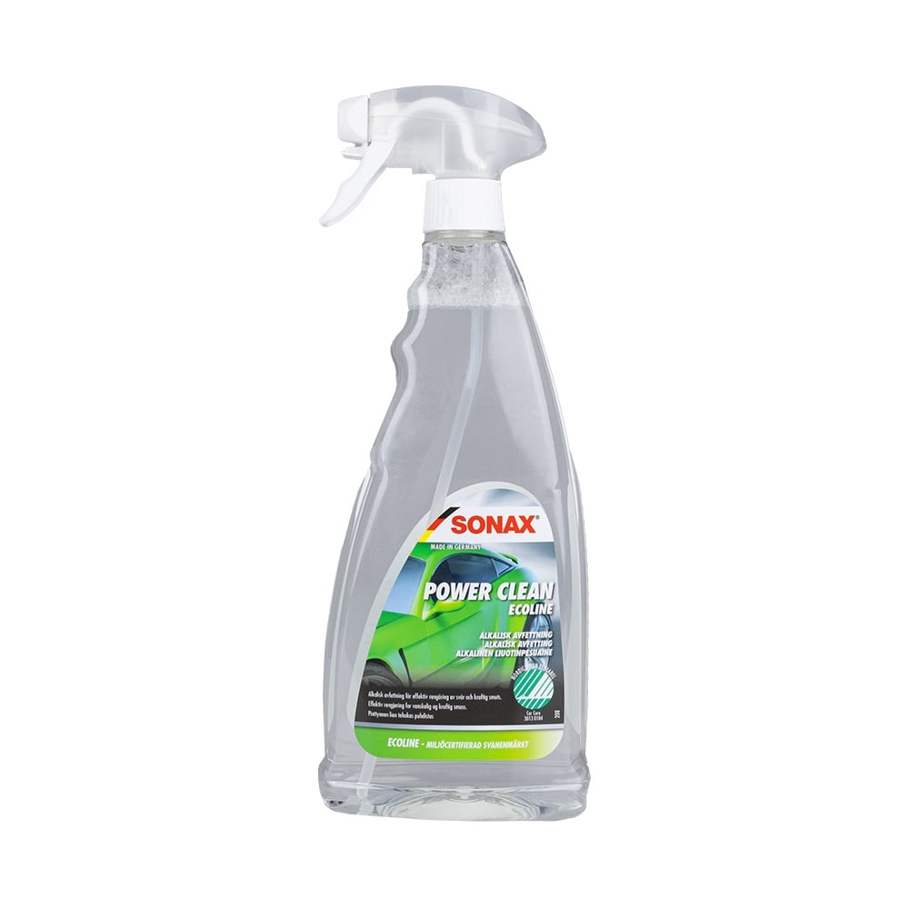produktbillede forfra viser Affedtning SONAX Power Clean Ecoline 1L - Svanemærket alkalisk - SONAX