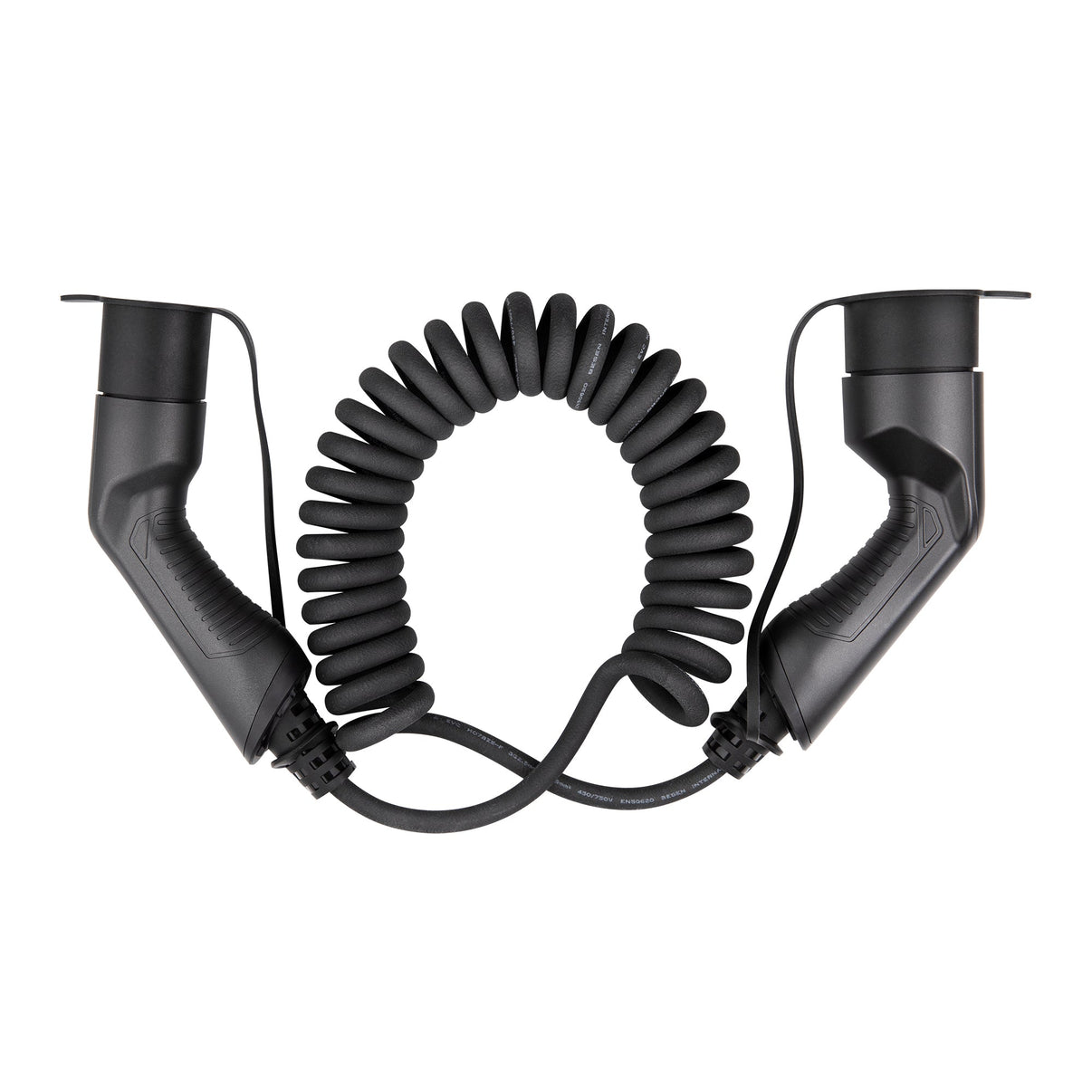 Ladekabel Type 2 16A 11 kW 7 m spiral - S-Line til ladepost/ladeboks Mode 3 - produkt set fra siden | S-Line