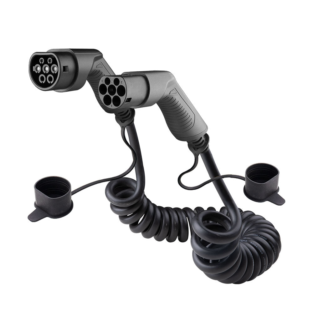 Ladekabel Type 2 16A 11 kW 7 m spiral - S-Line til ladepost/ladeboks Mode 3 - produktbillede forfra | S-Line