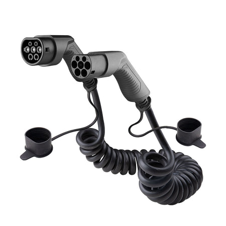 Ladekabel Type 2 16A 11 kW 7 m spiral - S-Line til ladepost/ladeboks Mode 3 - produktbillede forfra | S-Line