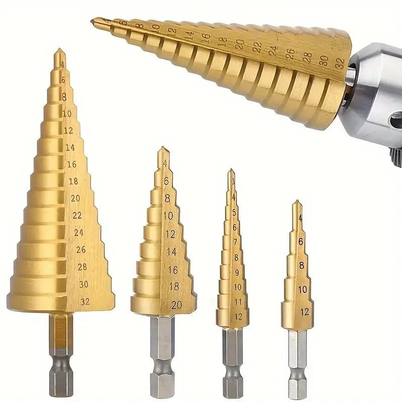 Step Drill Bits Titanium Coating Sæt 3 stk HSS - For Wood Metal High Precision Tools - produktbillede forfra | Carlevel