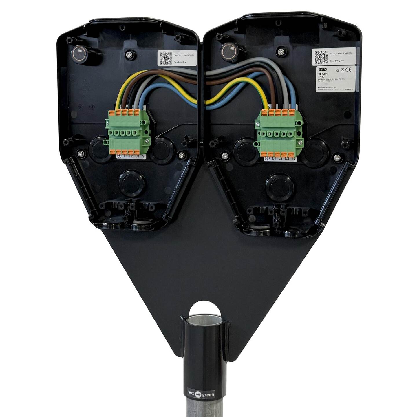 Stangmontering Next Green Poleplate 470 E - 60 mm stang - op til 4 ladebokse - produkt set fra siden | Næste Grøn