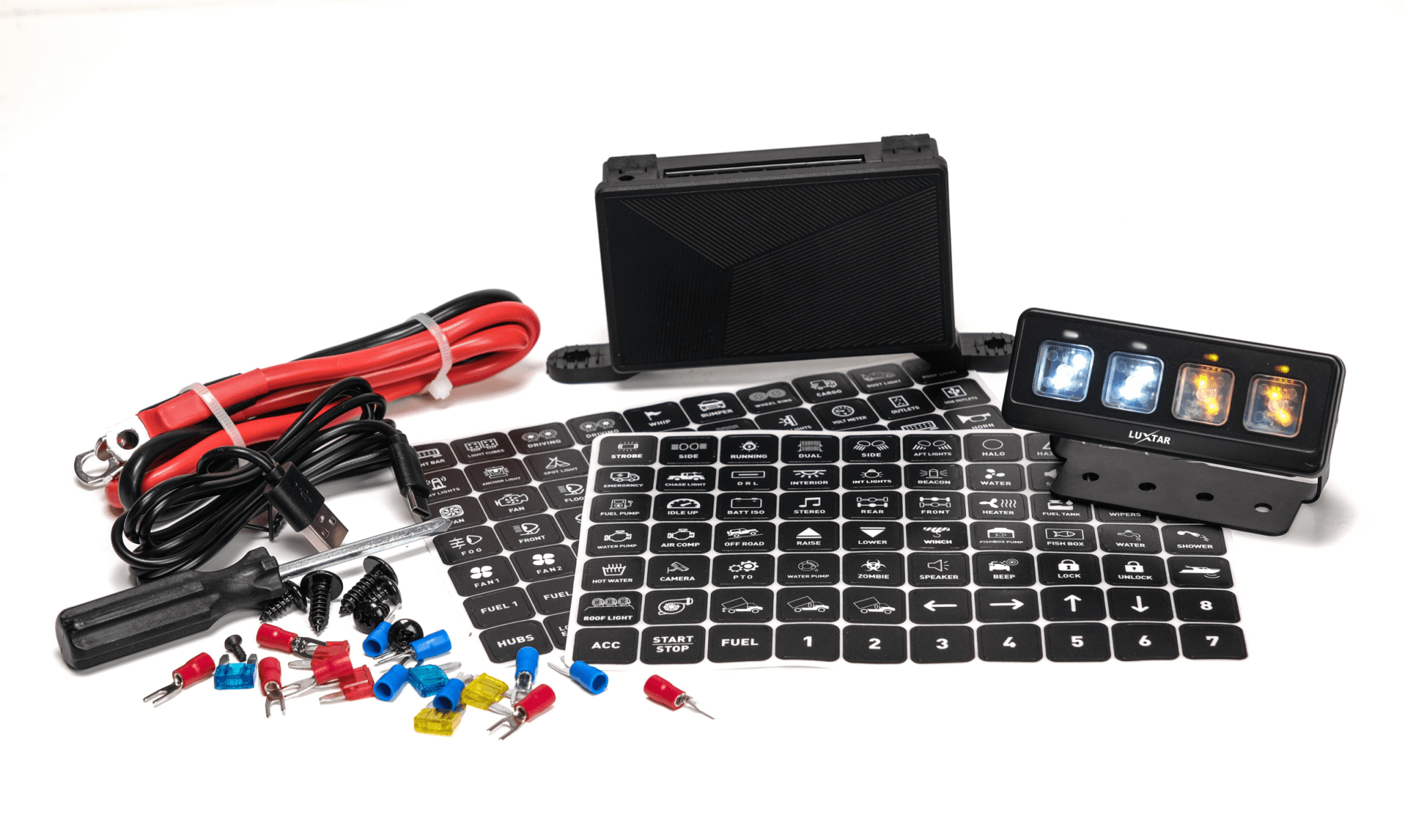 Switch Panel – 4 Channel – 12-24V DC – 2026-12-24 00:00:00 – LUXTAR – produkt set fra siden | LUXTAR