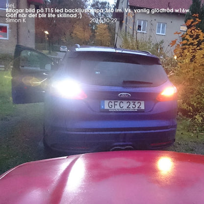 nærbillede af detaljer og materialer af T15 – W16W LED-baggrundslys 360LM – Xenon-kongen