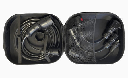Ladekabel Mode 2 Type 2 11 kW Evconnect - bærbar 3-faset 16A med adaptere - produktbillede forfra | Evconnect