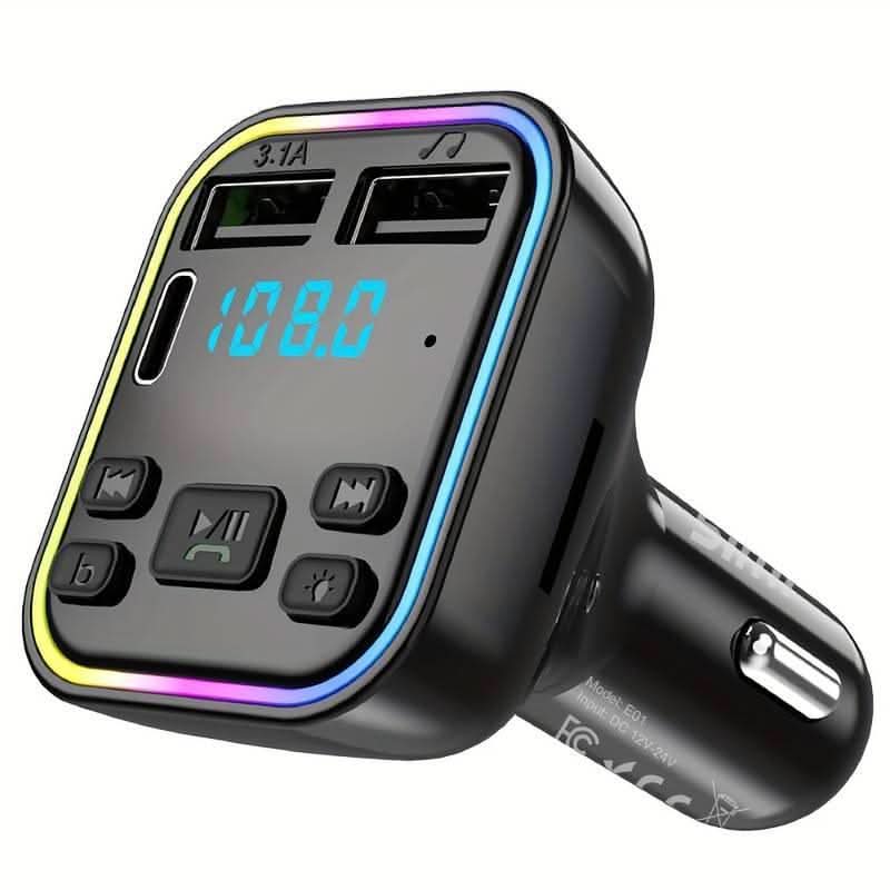 Trådløs FM-sender Håndfri bilradiomodulator MP3-afspiller USB-C & USB-A 3.0 telefonopladningsadapter til bil - Carlevel -