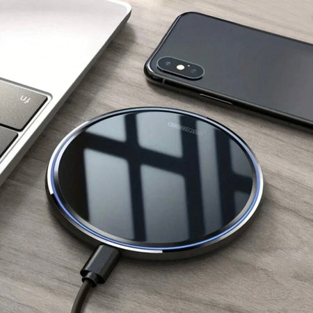 Trådløs oplader 15 W - Kompatibel med iPhone AirPods Samsung Galaxy - produktbillede forfra | Carlevel