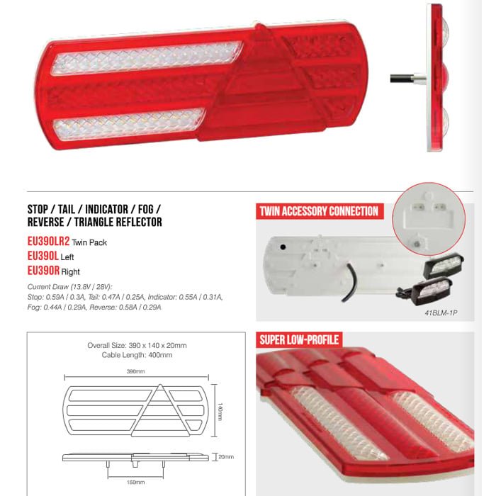 sidebillede, der viser profil og design af Trailer Lamp EU390 (2 – Pack) – LEA