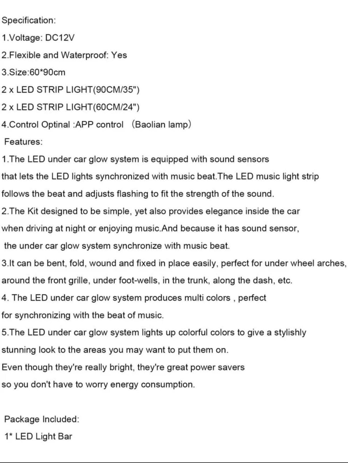 Vandtæt Underglow LED Kit med App Control - Farverig bilbelysning 2x90cm & 2x60cm - Carlevel - 