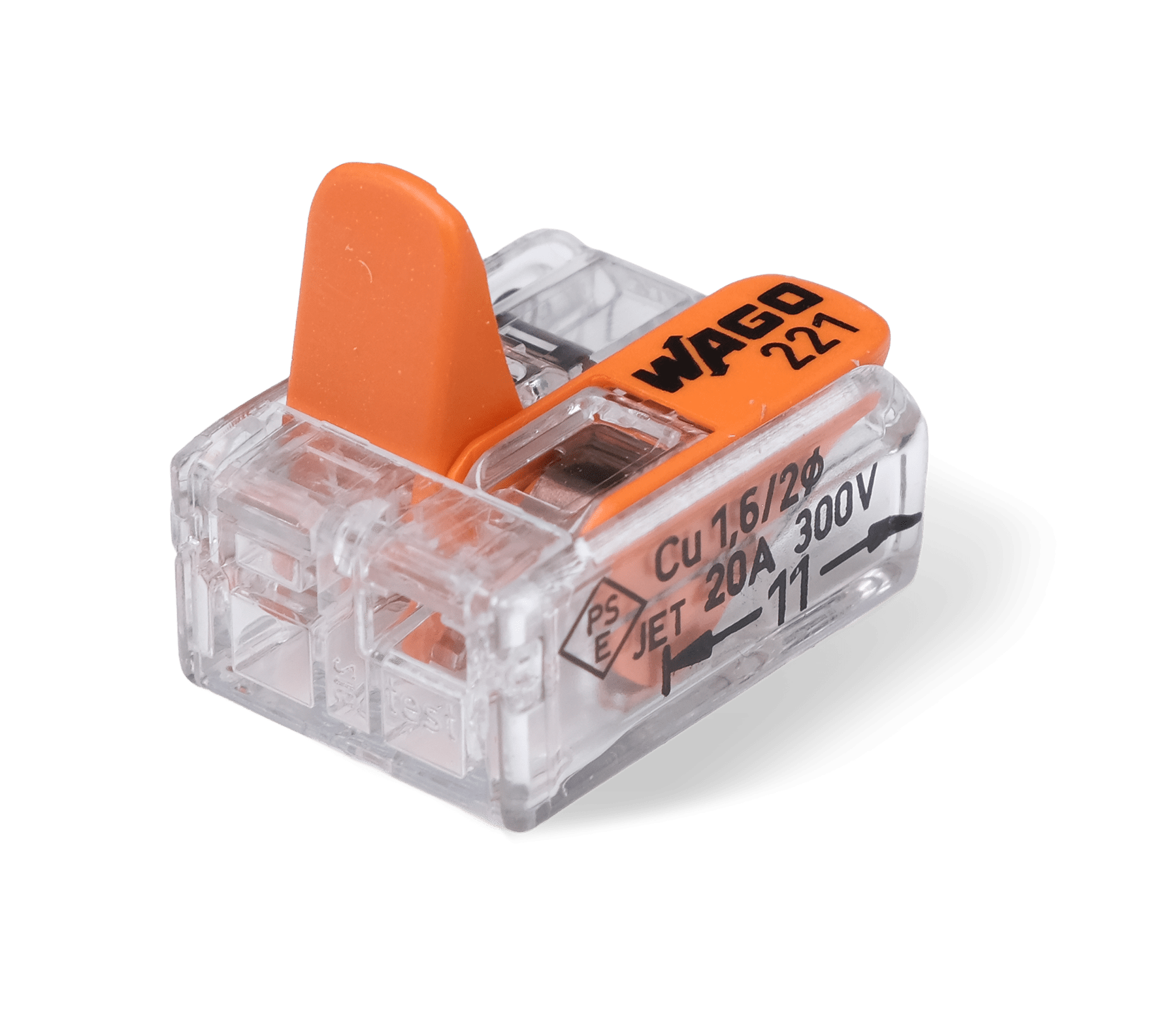 Wago 221 – 412 Splejsningsstik med håndtag – 2 – leder 100 – P – produkt set fra siden | Wow